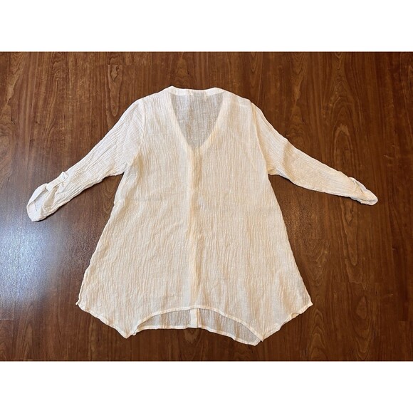 Habitat womens v-neck top size M roll-tab sleeve Textured button front white - Picture 8 of 9